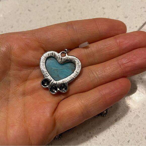 3 Pcs Fake Blue Turquoise Stone Decor heart Pendant Necklace Earring Jewelry Set - Picture 6 of 9